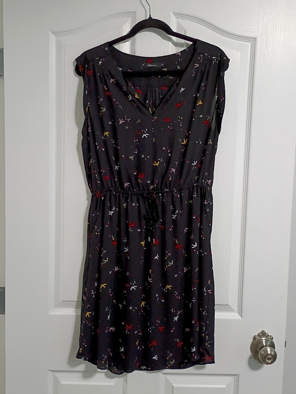 Reitmans Black Floral Print Drawstring Waist Dress